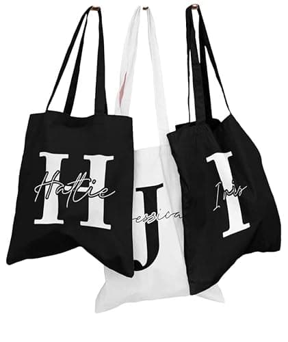 Image of Personalised Initial Name Alphabet Letter Tote Bag Gift For Bride Gift for Her Mum Wedding Hen Bridal Party Hen Do Monogram Cotton Bag