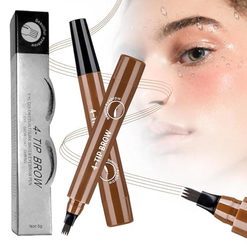 Image of 2025 New Microblading Eyebrow Pen, Waterproof Microblading Eyebrow Pencil, Eye Brow Pen with 4 Micro-Fork Tip, Natural Makeup Long-Lasting Fine Stroke Magic Eyebrows Pencil (Dark Brown)