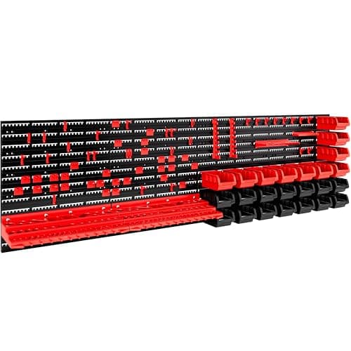 Image of MONZANA® 97 Piece Garage Wall Racks with Storage Boxes & Wall Panels for Workshop, Craft Organiser, Pegboard Tool Rack Stackable Small Parts Bins Plastic Storage Box Tools Organiser