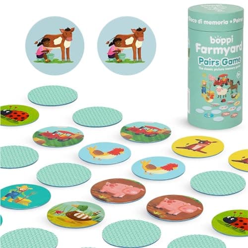 Image of boppi Pairs Memory Matching Game for Children Age 3+ | Farmyard | Educational Montessori Card Game | Learn Farm Animals | 24 Pairs