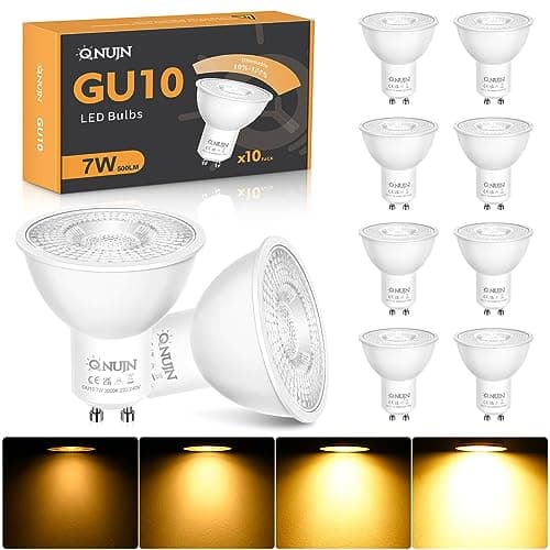 Image of QNUJN GU10 LED Bulbs Dimmable, Warm White 3000K LED Light Bulbs, 7W 500lm Energy Saving GU10 Bulbs, 50W Halogen Spotlight Equivalent, 38° Beam Angle, for Home Lighting Decor -10 Packs (SL-1705G)