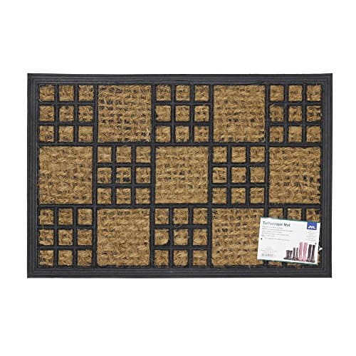 Image of JVL Alba Woven Rubber Coir Tuffscrape Entrance Door Mat - Chequer, 40 x 60cm, Natural/ Black