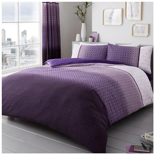 Image of Gaveno Cavailia Luxury URBAN OMBRE Bed Set with Duvet Cover and Pillow Case, Polyester-Cotton, Purple, Double,11149453