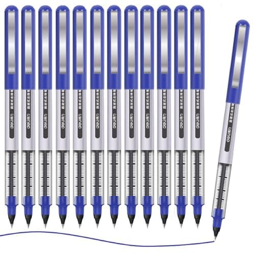 Image of Rollerball Pens, 12 PCS Blue Pens, 0.5mm Extra Fine Point Pen, Quick-Drying Ink Rolling Ball Pen, Liquid Ink Pens for Office, Home, Company, School (Blue)