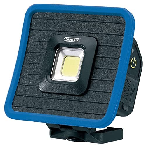 Image of Draper 88595 COB LED Rechargeable Mini Flood Light and Power Bank with Magnetic Base and Hanging Hook, 10W, 1000 Lumens, Blue, USB-C Cable Supplied