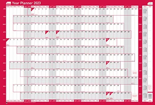 Image of Sasco 2023 Super Compact Year Wall Planner with wet wipe pen & sticker pack, Red, Poster Style, 400mmW x 285Hmm. 2410193