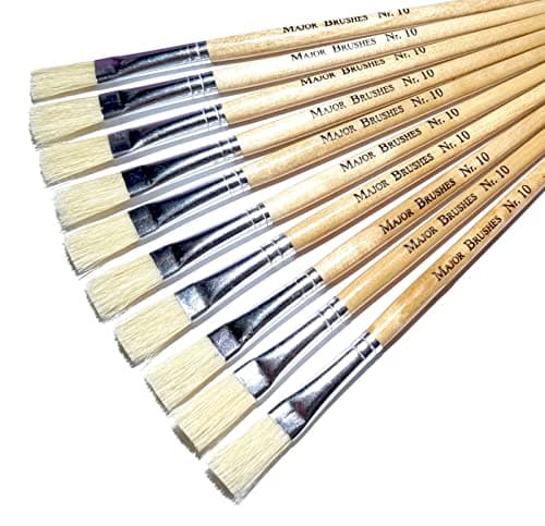 Image of Major Brushes Hog Bristle Short Flat Tip Brushes Size 10 - Set of 10