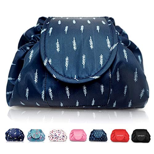 Image of Lazy Drawstring Makeup Bags, Large Capacity Waterproof Travel Portable Cosmetic Bag Pouch Makeup Pouch Storage Organiser for Women Girl (Feather)