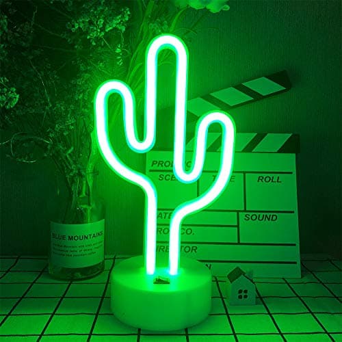 Image of LED Cactus Shaped Neon Signs Light with Holder Base Table Decoration Night Lamp with Battery Powered/USB Neon Lights for Kids Room Party Supplies Table Decoration Children Gifts Art Dorm Decor Sign