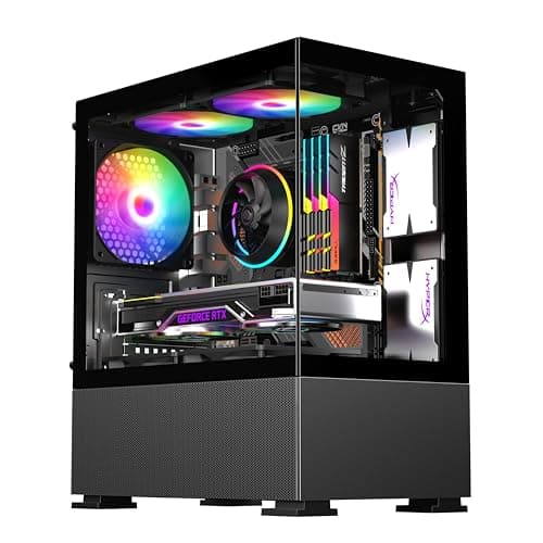 Image of IONZ KZ-V Mini Aether PC Gaming Case, Mini Tower Micro ATX Tempered Glass includes 3 x 120mm ARGB Fans - Black