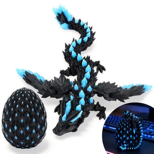 Image of Shangkanlan 3D Printed Dragon in Egg - Fully Articulated Crystal Figurine for Christmas Easter Birthdays, Executive Desk Decor (Starry Sky Blue)