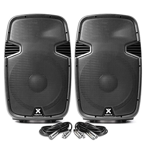 Image of VONYX SPJ1500ABT 15" Bluetooth Active PA Speaker Pair with MP3 USB SD Playback, 1600W DJ Disco Party Sound System & XLR Cables Included