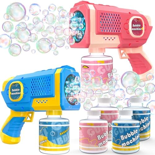 Image of EagleStone 2 Pack Bubble Guns for Kids, Automatic Bubble Machine with LED Lights, High Output Bubble Blaster Toy for Outdoor Play, Birthday Party Favors, Easter Gifts, Beach & Backyard Fun Ages 3-8