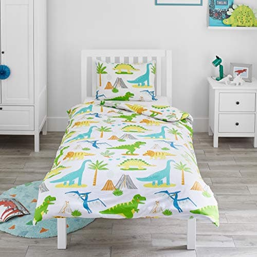 Image of Bloomsbury Mill - Cot Bed Duvet Cover Set - Toddler Bedding Set For Boys and Girls - Dinosaur Kids Bedding - Cot Duvet Cover & Pillow Case Set - 120x150cm