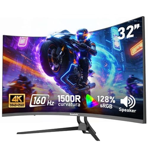 Image of Gawfolk 32-inch 4K Ultra HD Curved 1500R Computer Monitor, 160Hz Gaming Screen, 1ms, Adaptive Sync, 128% sRGB, Built-in speaker, HDMI 2.1, DisplayPort, Wall-mounted compatible 75 * 75MM-Black