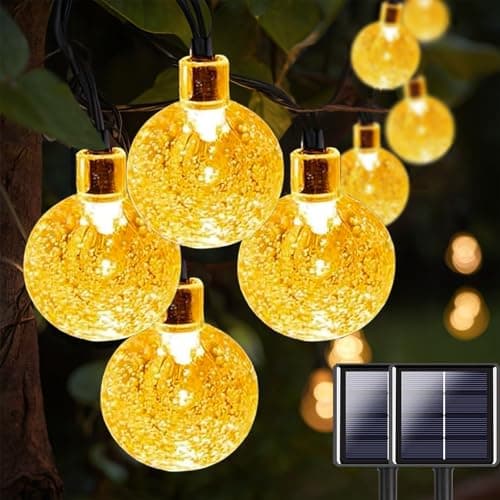 Image of Solar String Lights Outdoor, 2 Pack 100 LED Total 61.34FT Solar Powered Crystal Lights Waterproof with 8 Modes, Solar Lights for Outside, Yard Patio Garden Camping Wedding Party Decor, Warm White