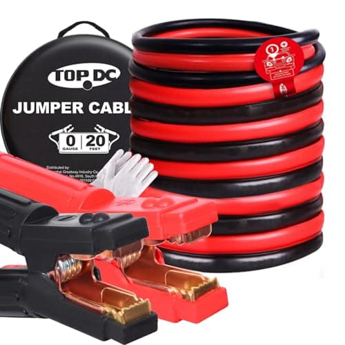 Image of TOPDC Jumper Cables Heavy Duty 0 Gauge 20 Feet 1000Amp Booster Cables for Car Battery, Heavy Duty 2/0 Gauge Cables for Diesel Trucks, Protable Jumper Cables Kit with Case, Gloves
