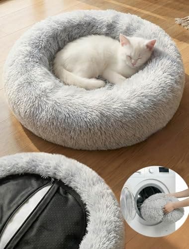 Image of Moistu Small Dog Bed with Removable Cover - 50cm Nest Washable Donut Cat Dog Bed with Zip, Durable for 50+ Wash Cycles, Anti Anxiety Calming Fluffy Orthopedic Pet Beds, Non-slip Waterproof