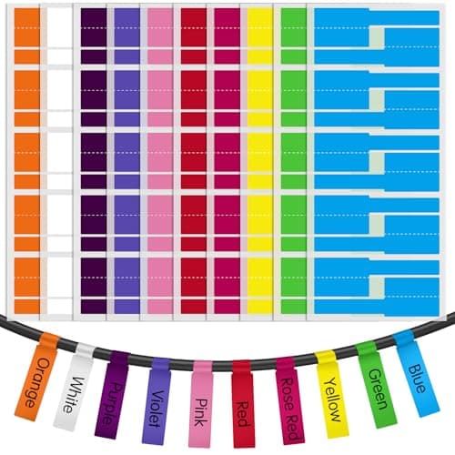 Image of Caianwin 200Pcs Cable Labels 10 Colors Self-Adhesive Cable Tags Writable Wire Labels Waterproof Cable Markers for Cable Management and Daily Marking