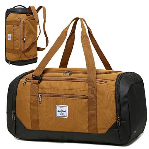 Image of Laripwit Travel Duffle Bag for Men 40L Medium Gym Duffel Backpack with Shoe Compartment & Wet Pocket Sports Holdalls Women Weekend Overnight Bag for Traveling Camping, Brown