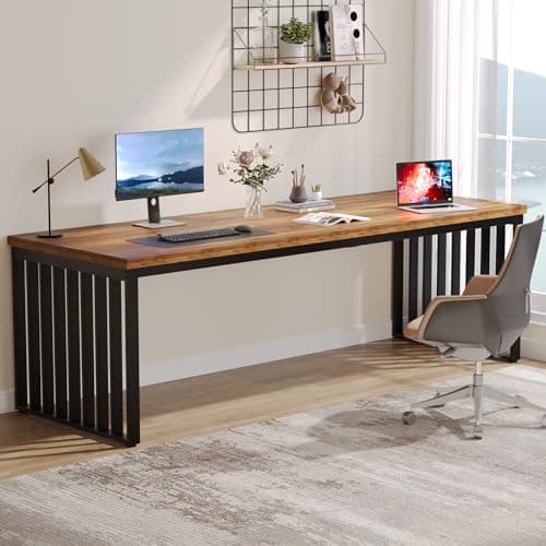 Image of Tribesigns 180 cm Computer Desk, Desk with Heavy Duty Metal Frame, Workstation Study Desk for Home Office, Brown (Without Chair) (Brown)