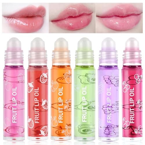Image of AOOWU 6 Pcs Hydrating Lip Oil Set, Fruit-Flavored Plumping Lip Oil, Long Lasting Lip Glow Balm Lip Care, Transparent Moisturizing No-Sticky Lip Gloss(Peaches,Orange,Avocado,Strawberry,Grape,Cherry)8ML