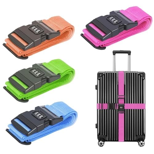 Image of 4pcs Luggage Straps with Coded Lock, Adjustable Travel Packing Accessories Non-Slip Suitcase Belts Packing Belt, Safely Closing Suitcase Straps Belts for Mark Luggage(1.97 in*78.74 in)