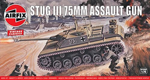 Image of Airfix Vintage Classics Set - A01306V Stug III 75mm Assault Gun - Plastic Model Tank Kits for Adults & Children 8+, Set Includes 79 Pieces, Sprues & Decals - 1:76 Scale Model Tank Set