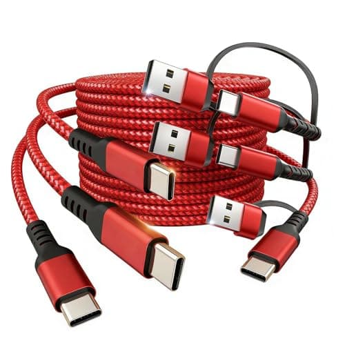 Image of CanQuanSWZX USB C Fast Charger Cable 3PCS Set 3 Metre Red, 60W Charging Lead with Adapter Design, USB A to USB C Cable and Type C Fast Charge Solution for Phones Tablets Laptops and Daily Use