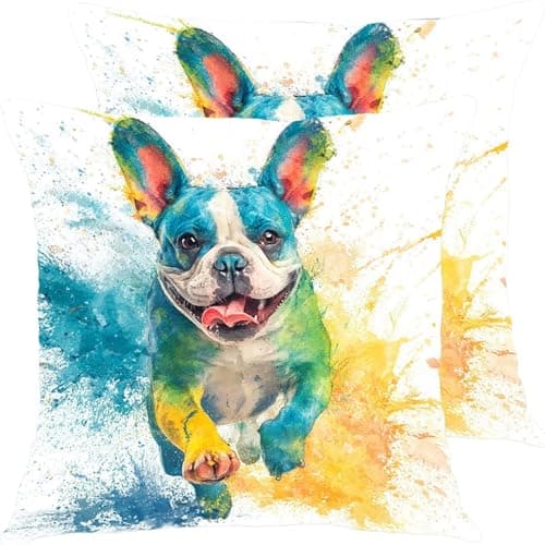 Image of Pillow Cases 2 Pack 45x45cm Dog Colored Outdoor Garden Cushion Covers Linen Sofa Throw Pillow Pillows Bed Square Pillowx Cases, With Invisible Zipper, for Bedroom Furniture Decorative X0JJ-196