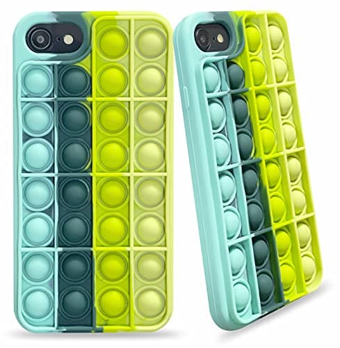 Image of elexal Poppet Silicone Phone Case Compatible with 6s 7 8 SE2020, SE2022, Pop Fidget iPhone 7 Phone Case for Boys, Shockproof Anti-Anxiety Anti-Depression Stress Relief Toy Green