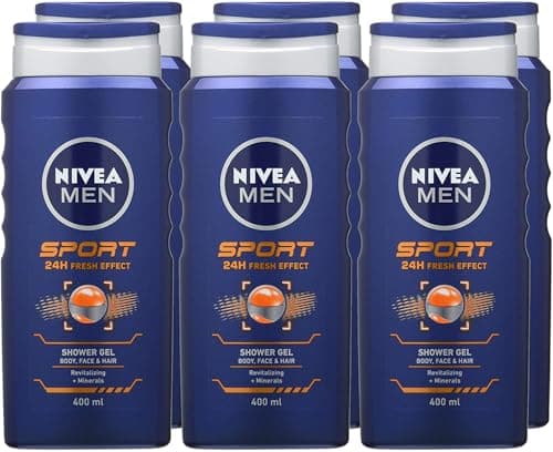 Image of NIVEA MEN Sport Shower Gel (6 x 400ml), Refreshing Body Wash with Lime Scent, All-in-1 Shower Gel for Men, Strong Male Body Wash For Post Sport