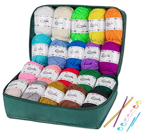 Image of ilauke Acrylic Crochet Yarn Kit, 20 Colours x 30 g Hand Knitting Yarns, Acrylic Wool for Knitting, Crochet and Crafts