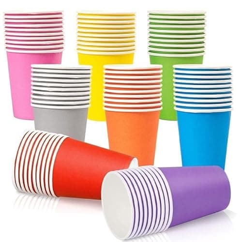 Image of MKshop Paper Cups 50 pcs, 9oz Disposable Cups, Party Cups for Birthdays, Weddings, Picnics, Christmas, Anniversary and Office Parties. Suitable for hot and Cold Drinks. Multicoloured Party Cups.