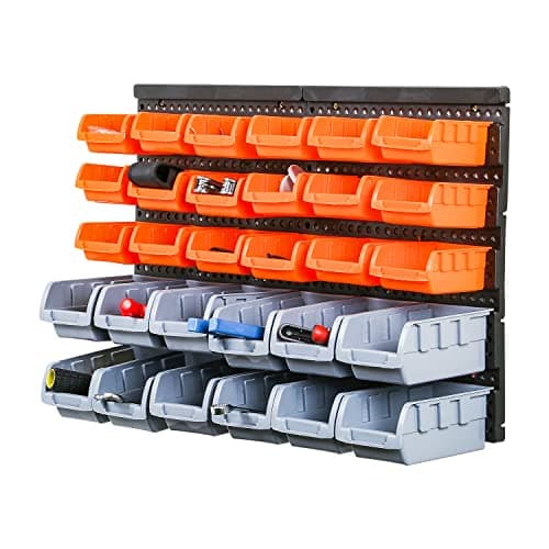 Image of Taylor & Brown 30pc Wall Mounted Storage Bins & Backboards Tool Organiser Box for Garage Shelving Units Workshop DIY Shed Storage Box Rack Plastic Drawers