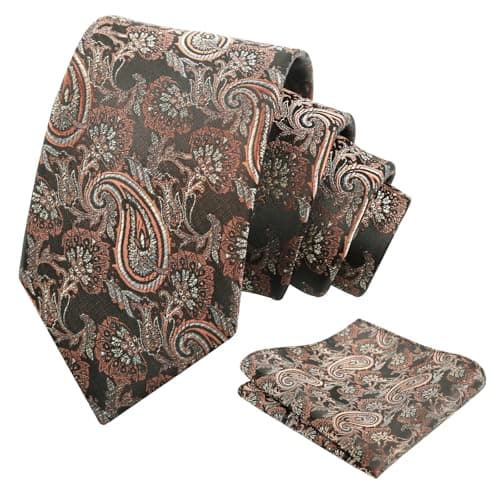 Image of Alizeal Mens Paisley Tie and Hanky Set Party Business Wedding Necktie with Pocket Sqaure Set, Brown