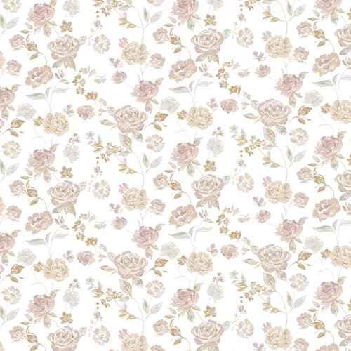 Image of Fiula Vintage Blush Pink Floral Peel and Stick Wallpaper 44cm x 300cm, Waterproof Vinyl Self Adhesive Sticky Back Plastic, Removable Rose Wallpaper for Bedroom, Living Room & Furniture