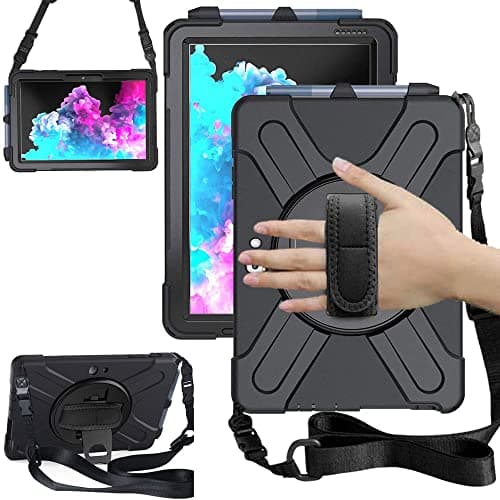 Image of TECHGEAR X-Case fits Microsoft Surface Go 4 / Surface Go 3/2 / 1 10.5" Tough Rugged HEAVY DUTY Armour Shockproof Impact Case, 360 Rotating Stand, Hand Strap and Shoulder Strap - Black