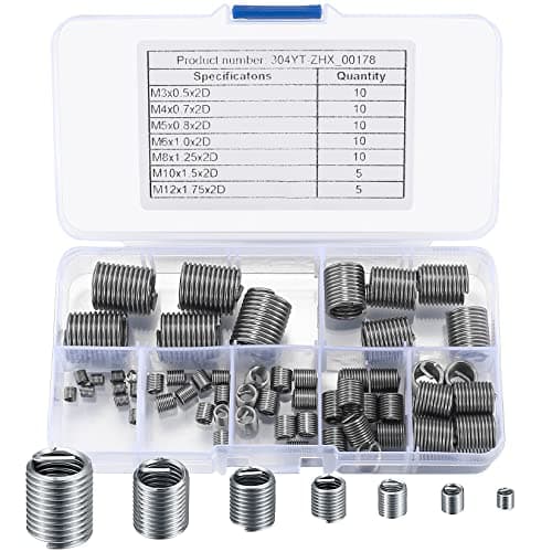 Image of 60 Pcs Self-Tapping Thread Inserts, Helicoil Thread Repair Insert, Thread Repair Kit, M3 M4 M5 M6 M8 M10 M12 Internal Thread Set for Metal Plastic Processing Industry