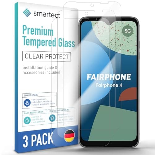 Image of smartect Glass Screen Protector [3 Pieces, Ultra-Clear] for Fairphone 4 (Camera Cutout), HD Protective Film Anti Scratch, Bubble Free, 9H Hardness, Ultra Resistant