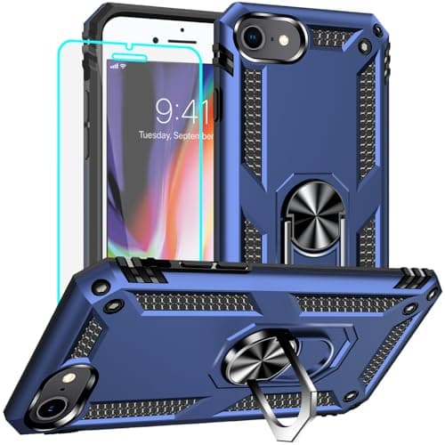 Image of Yiakeng for iPhone 8 Case, iPhone 7 Case With Screen Protector, Silicone Shockproof Military Grade Protective Phone Cover for iPhone SE 2020 (Blue)