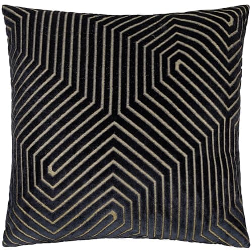 Image of Paoletti Evoke Velvet Cushion Cover – Luxurious Chevron Pattern Decorative Square Cushion Case (Black - 55x55cm)