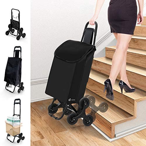 Image of VOUNOT Folding Shopping Trolley on 6 Wheels, Stair Climbing Shopping Cart, Grocery Trolley, Black, 2440975908964