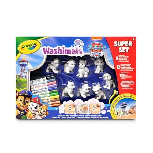Image of CRAYOLA Washimals - Paw Patrol Super Playset XXL | Includes 8 Washable Figures, 12 Washable Markers, Background Scene & Brush | Suitable for Ages 3+