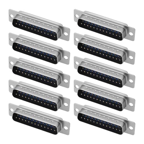 Image of eMagTech 10PCS 25 Pin D-sub Connector Male Plug DB25 Double Row D-Type Solder Wire Terminal Breakout for PCB Mounting Mechanical Equipment CNC Computers