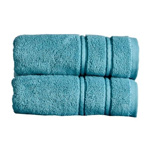 Image of Christy Antalya Hand Towels | Set of 2 | 100% Turkish Cotton | 600GSM | Soft Plush Luxury Towel Set | 50cm x 90cm | Quick Dry | Jade Teal