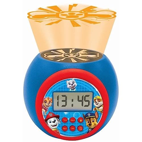 Image of LEXIBOOK - Paw Patrol Projector alarm clock with snooze function and alarm function,Night light with timer, LCD screen, battery operated, Blue/Red, RL977PA