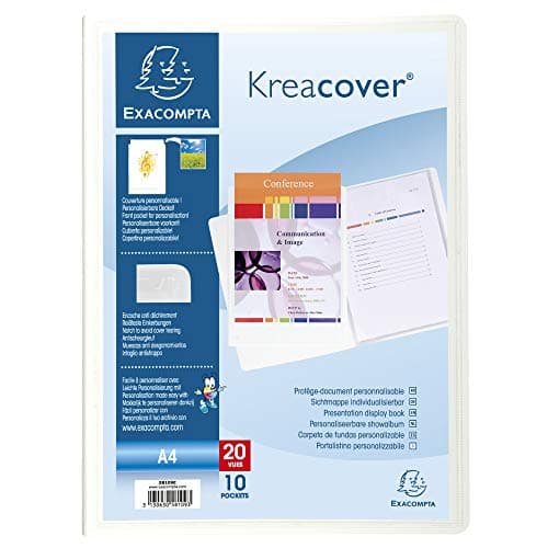 Image of Exacompta - Ref 58109E - Kreacover Collection - Opaque Rigid PP Display Book - 240 x 320mm in Size, Suitable for A4 Documents, 10 Pockets, 20 Viewing Pages - White