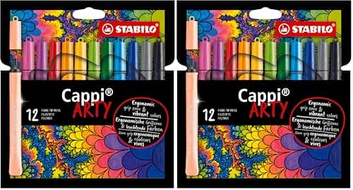 Image of STABILO Fibre-Tip Pen with Cap-Ring Cappi - ARTY - Pack of 24 - Assorted Colours with 1 Cap-Ring