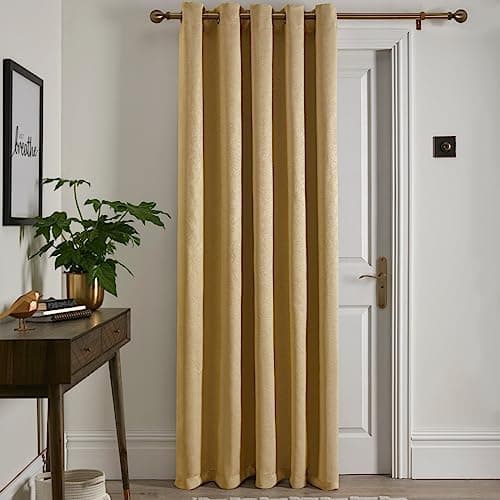 Image of Fusion Ochre Eyelet Door Curtain – 66x84 (168x214cm) – Single Panel – Thermal Lined – Yellow Window Drape for Bedroom or Living Room – Sound-Reducing – Strata Collection – Modern Home Accessory